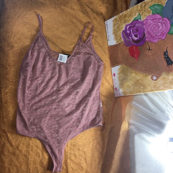 Ambiance Other - Plus Lace Sheer Muave Pale Pink Strap Bodysuit